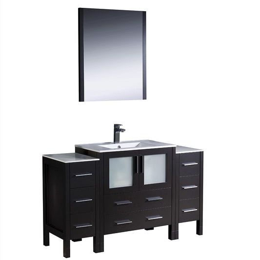 Torino 54" Espresso Modern Bathroom Vanity w/ 2 Side Cabinets & Integrated Sink