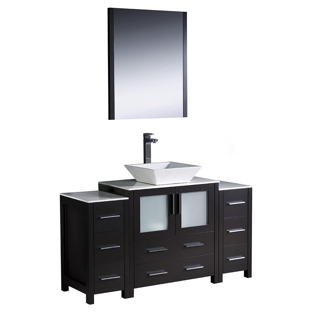 Torino 54" Espresso Modern Bathroom Vanity w/ 2 Side Cabinets & Vessel Sink