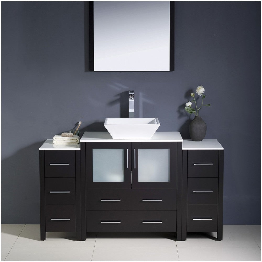 Torino 54" Espresso Modern Bathroom Vanity w/ 2 Side Cabinets & Vessel Sink