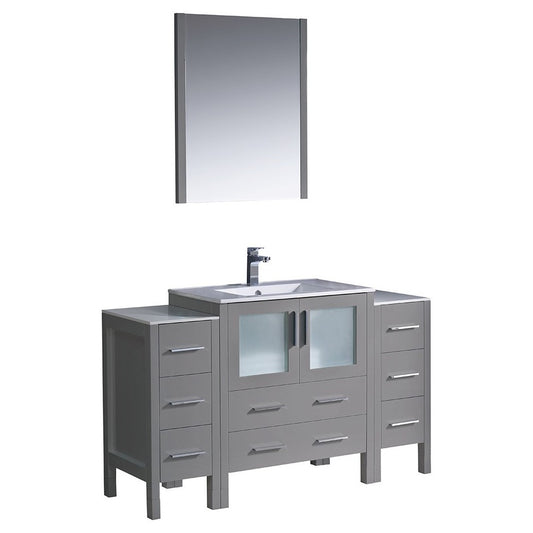 Torino 54" Gray Modern Bathroom Vanity w/ 2 Side Cabinets & Integrated Sink