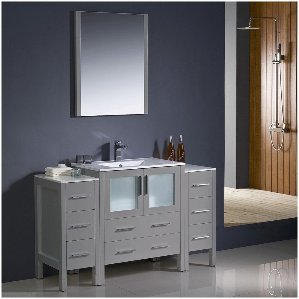 Torino 54" Gray Modern Bathroom Vanity w/ 2 Side Cabinets & Integrated Sink