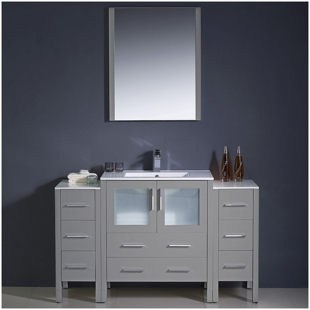 Torino 54" Gray Modern Bathroom Vanity w/ 2 Side Cabinets & Integrated Sink