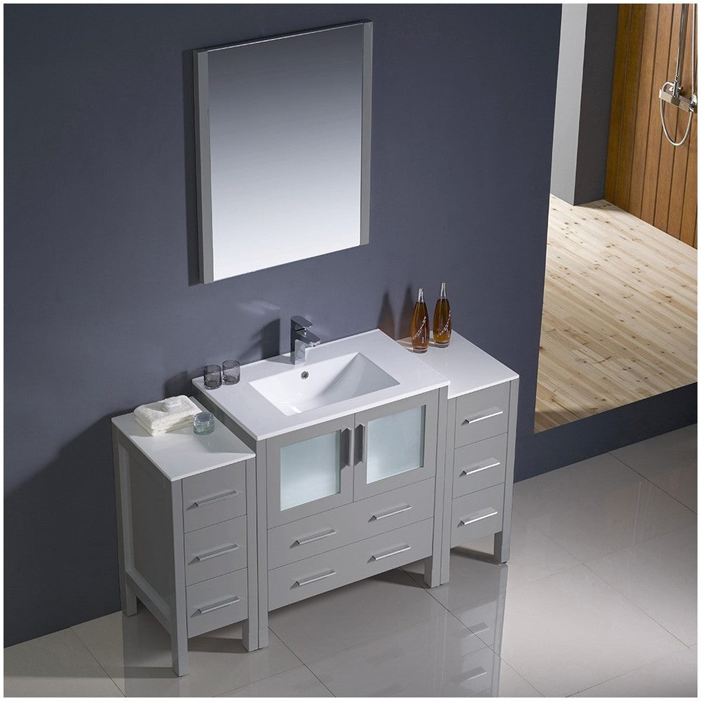 Torino 54" Gray Modern Bathroom Vanity w/ 2 Side Cabinets & Integrated Sink