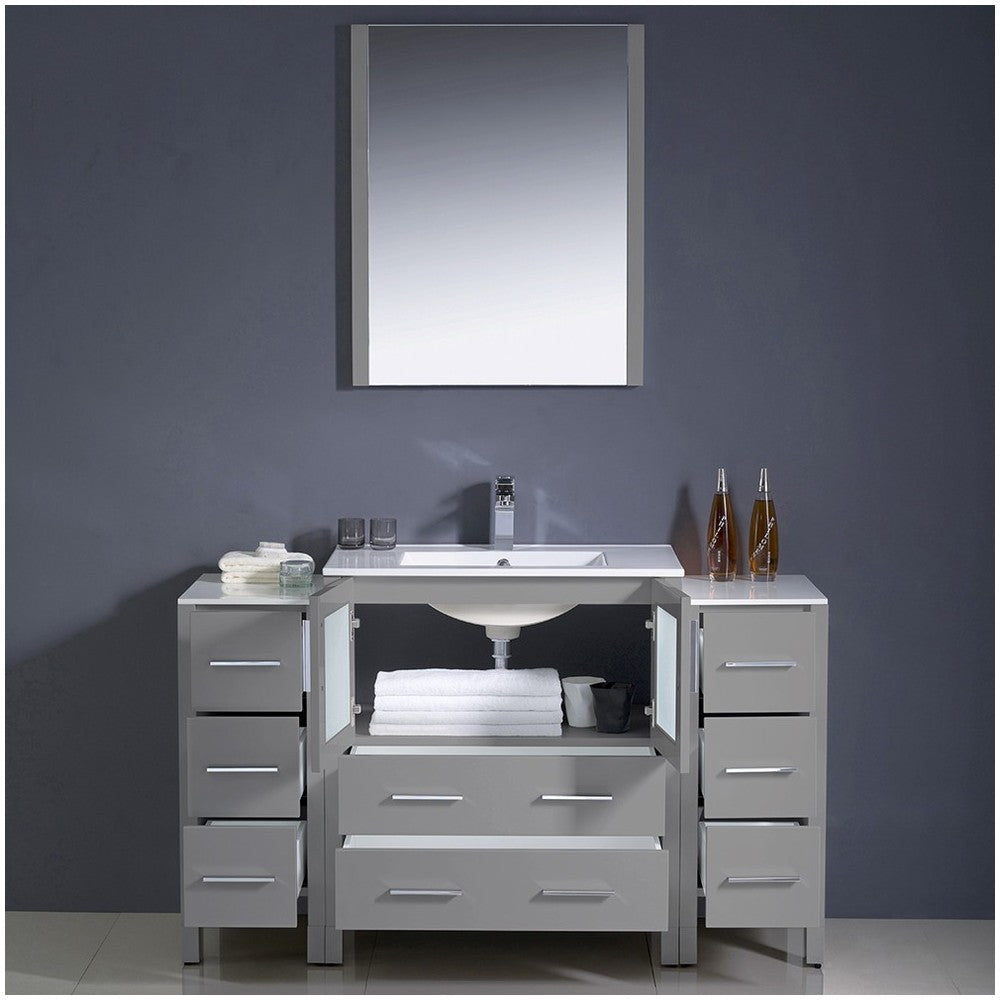 Torino 54" Gray Modern Bathroom Vanity w/ 2 Side Cabinets & Integrated Sink