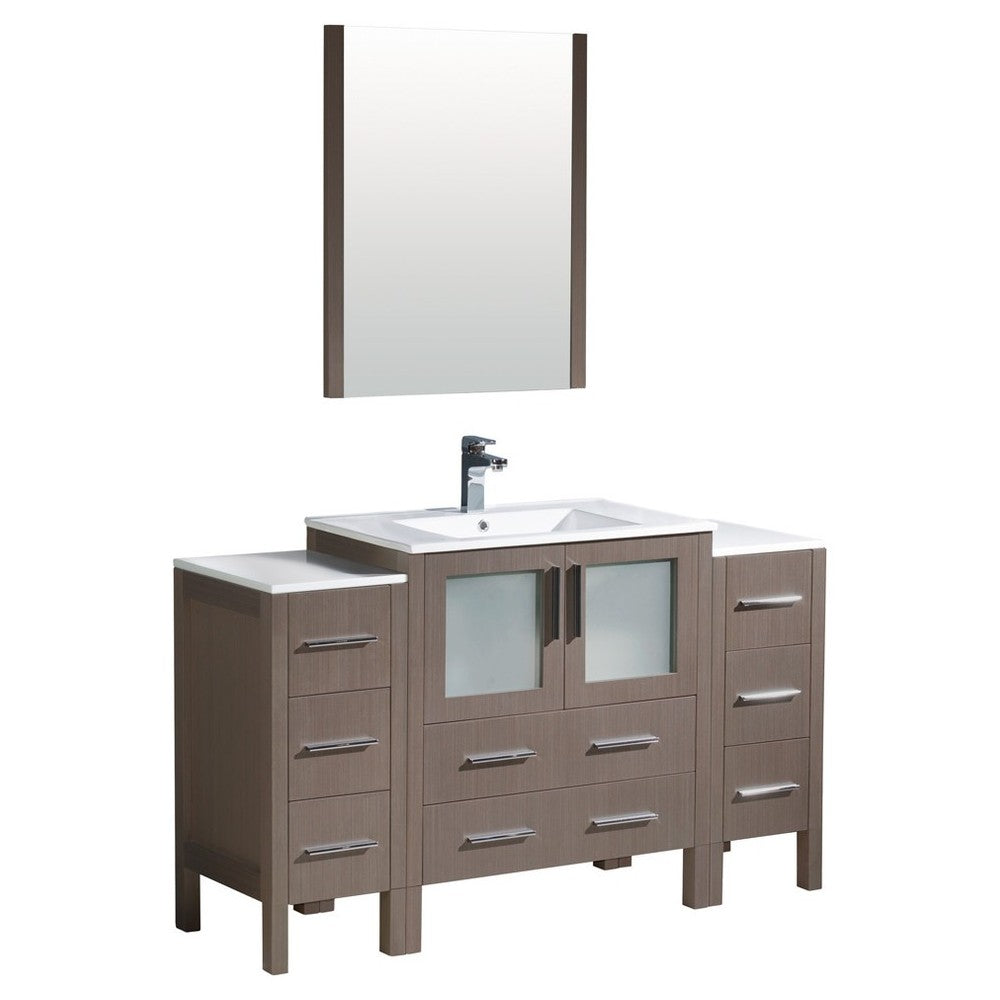 Torino 54" Gray Oak Modern Bathroom Vanity w/ 2 Side Cabinets & Integrated Sink