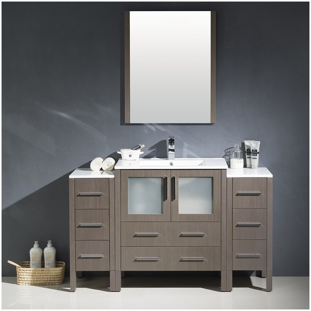 Torino 54" Gray Oak Modern Bathroom Vanity w/ 2 Side Cabinets & Integrated Sink