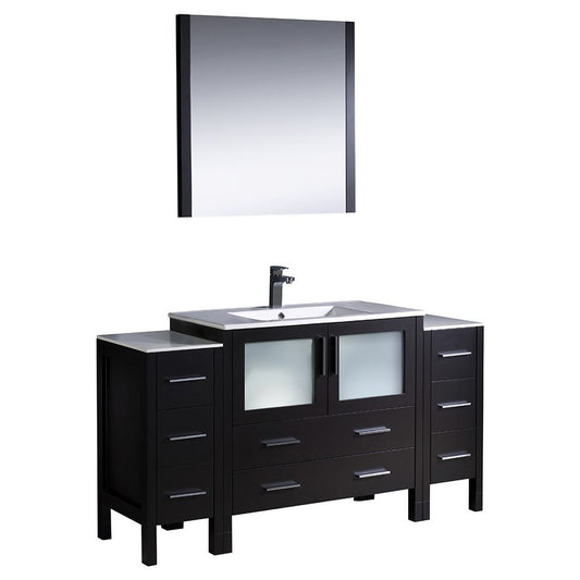 Torino 60" Espresso Modern Bathroom Vanity w/ 2 Side Cabinets & Integrated Sink