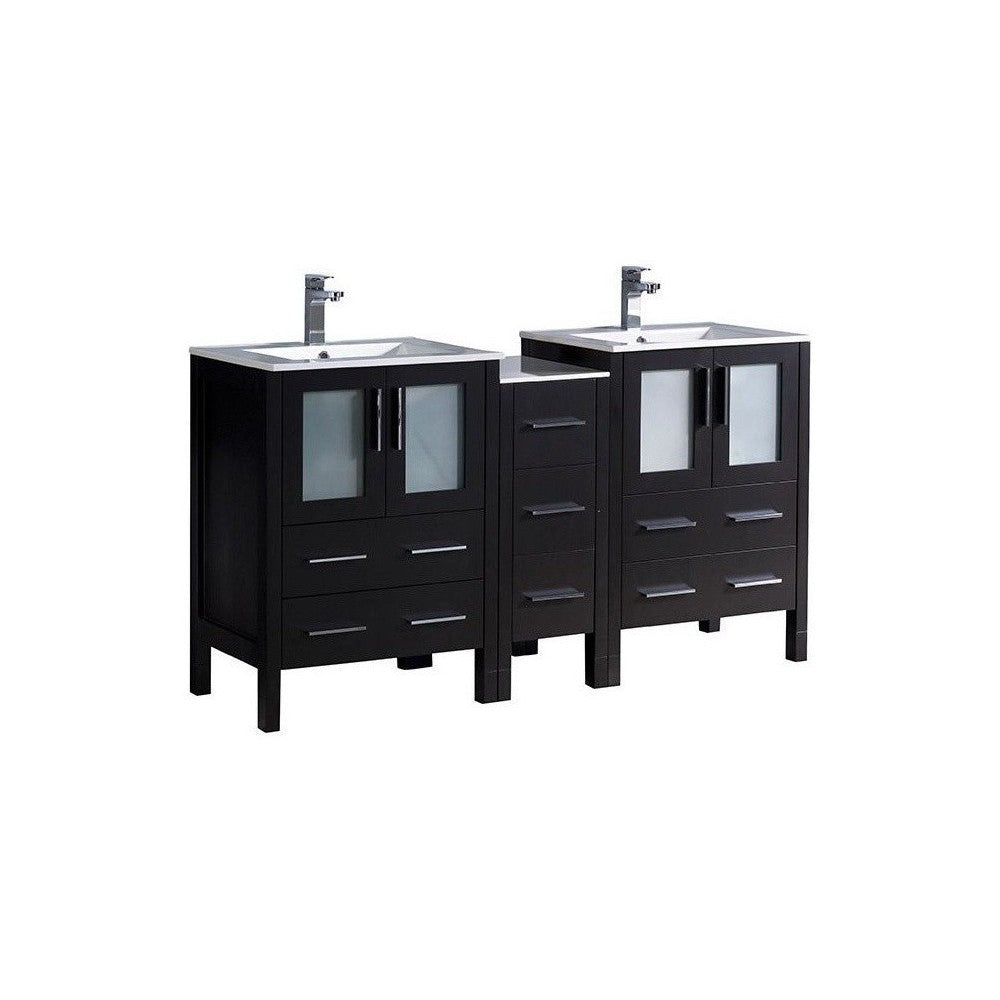 Torino 60" Espresso Modern Double Sink Bathroom Cabinets w/ Integrated Sinks