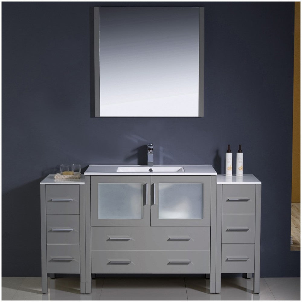 Torino 60" Gray Modern Bathroom Vanity w/ 2 Side Cabinets & Integrated Sink