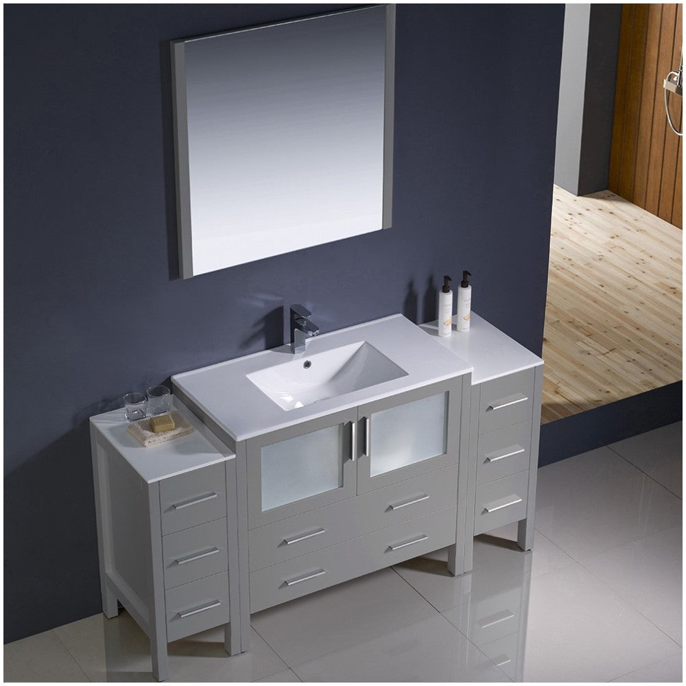 Torino 60" Gray Modern Bathroom Vanity w/ 2 Side Cabinets & Integrated Sink