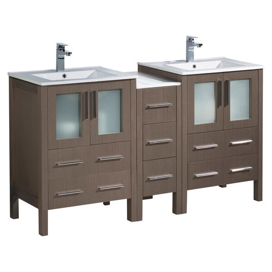 Torino 60" Gray Oak Modern Double Sink Bathroom Cabinets w/ Integrated Sinks