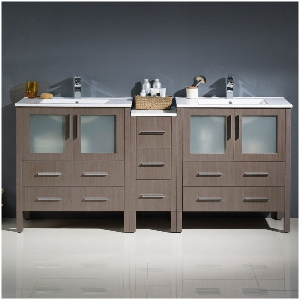 Torino 72" Gray Oak Modern Double Sink Bathroom Cabinets w/ Integrated Sinks
