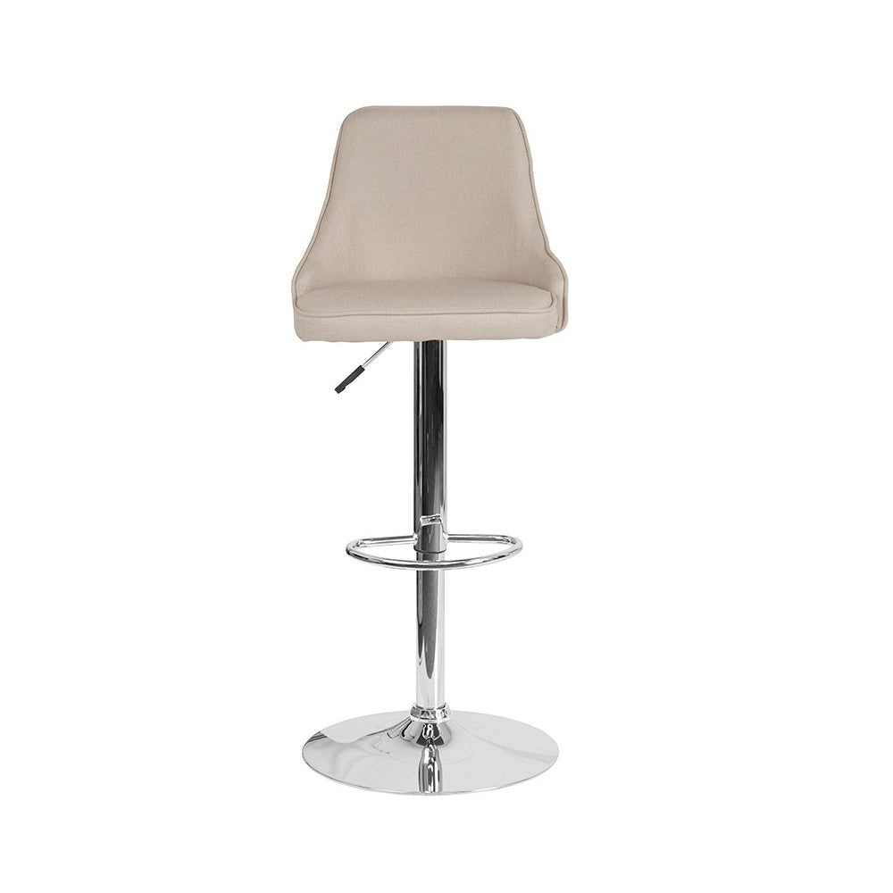 Trieste Contemporary Adjustable Height Barstool in Beige Fabric