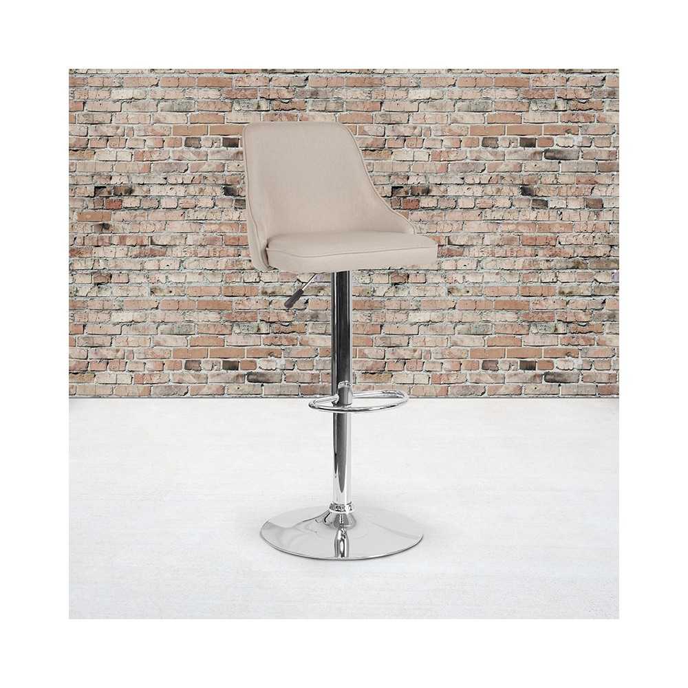 Trieste Contemporary Adjustable Height Barstool in Beige Fabric