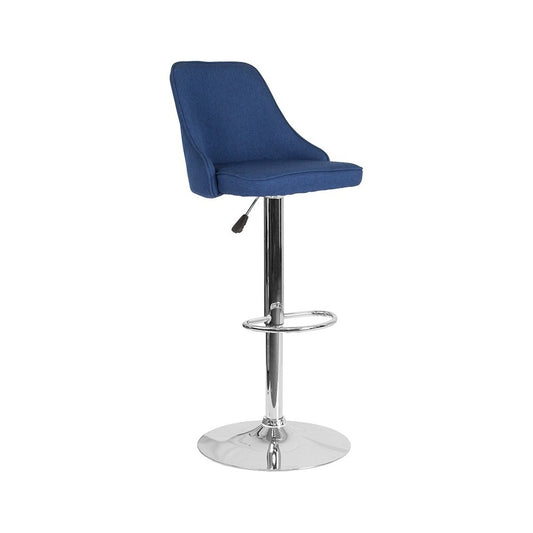 Trieste Contemporary Adjustable Height Barstool in Blue Fabric