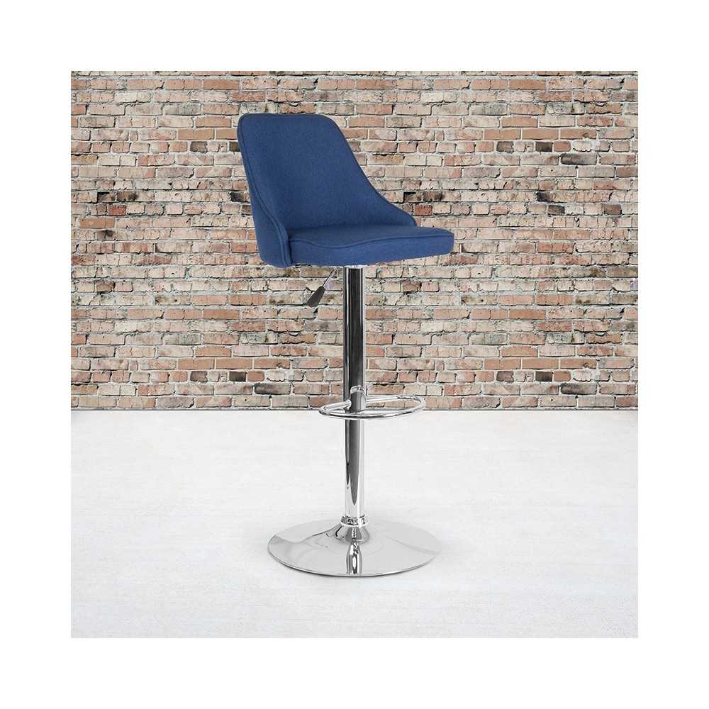 Trieste Contemporary Adjustable Height Barstool in Blue Fabric