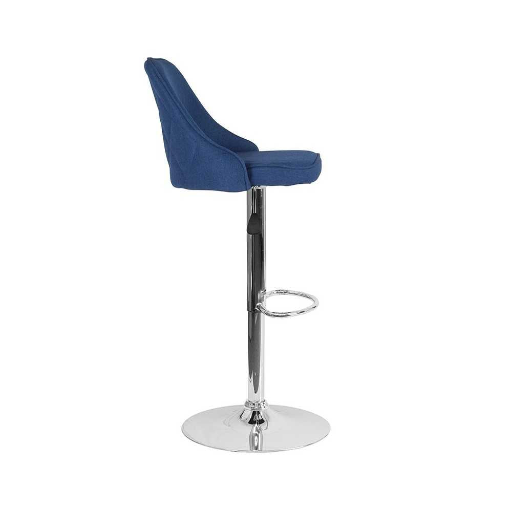 Trieste Contemporary Adjustable Height Barstool in Blue Fabric