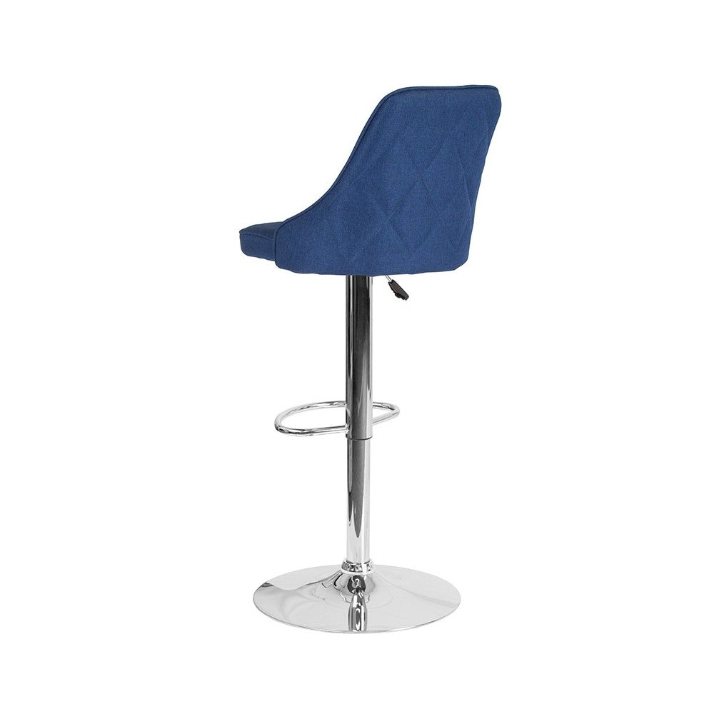 Trieste Contemporary Adjustable Height Barstool in Blue Fabric