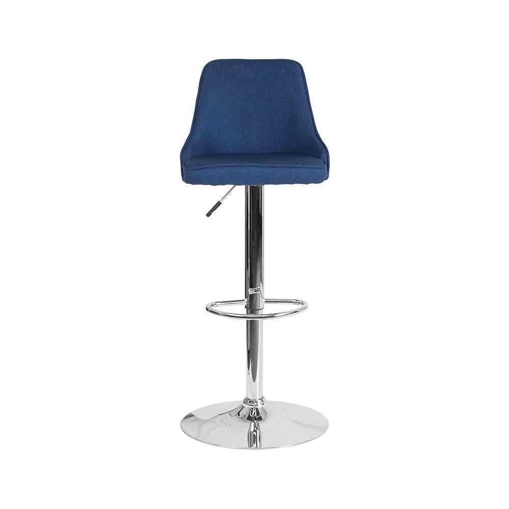 Trieste Contemporary Adjustable Height Barstool in Blue Fabric