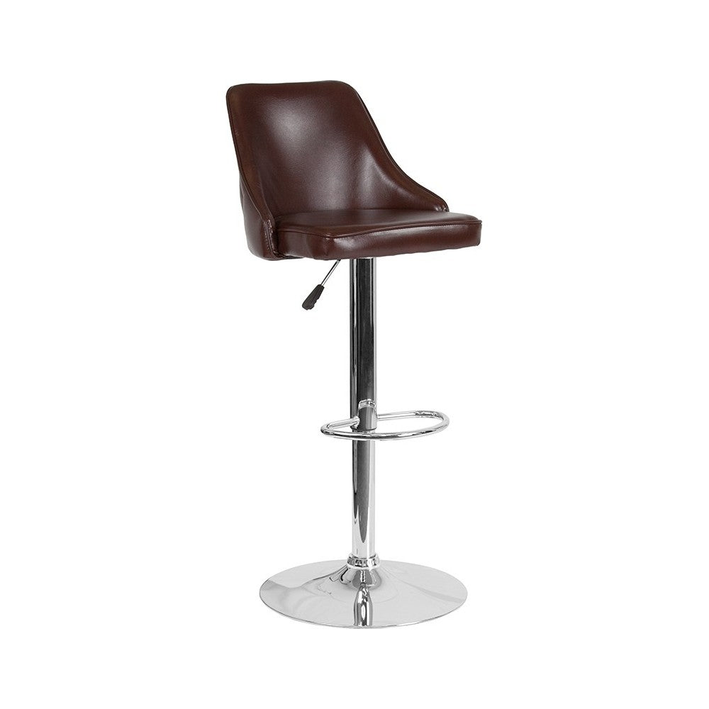 Trieste Contemporary Adjustable Height Barstool in Brown LeatherSoft