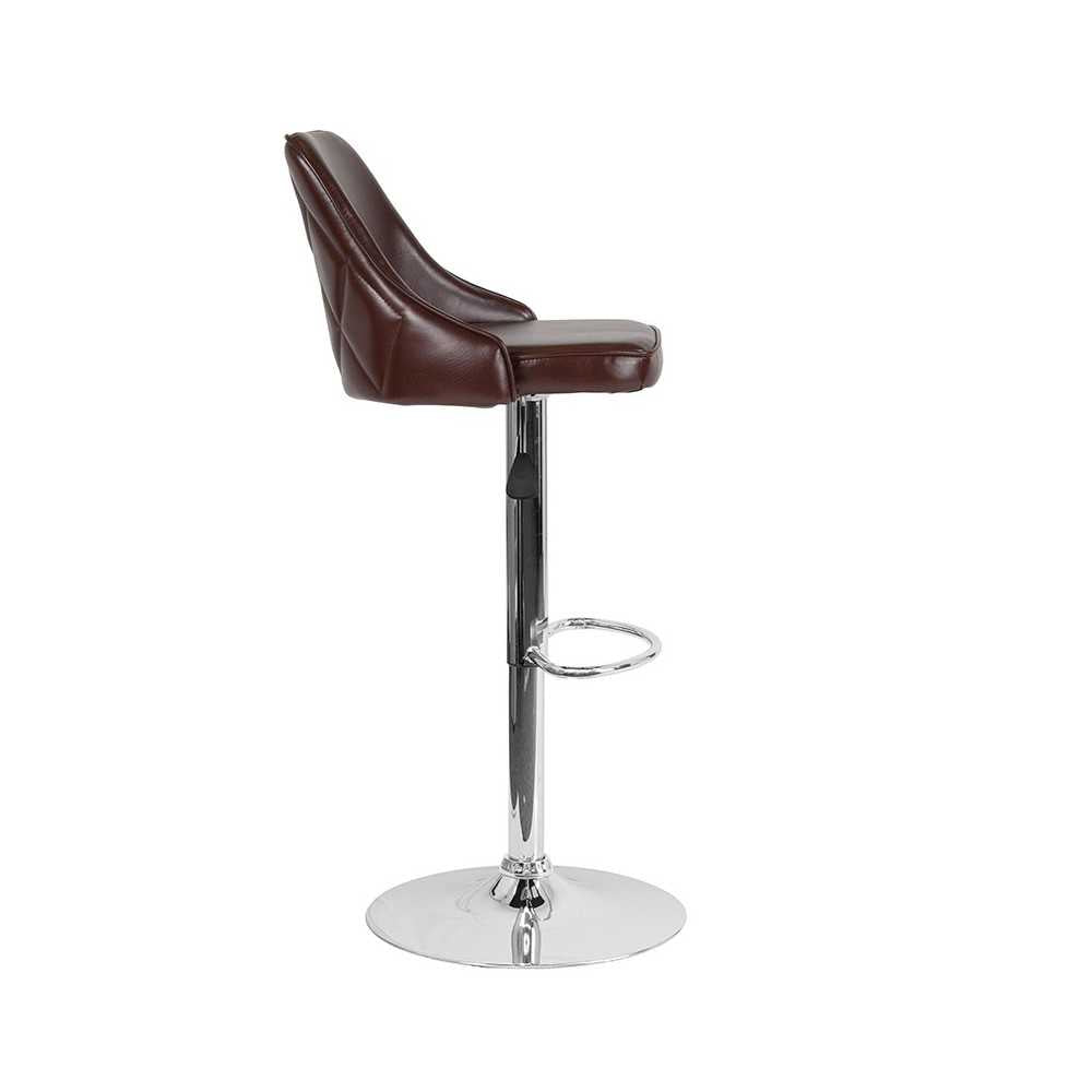 Trieste Contemporary Adjustable Height Barstool in Brown LeatherSoft