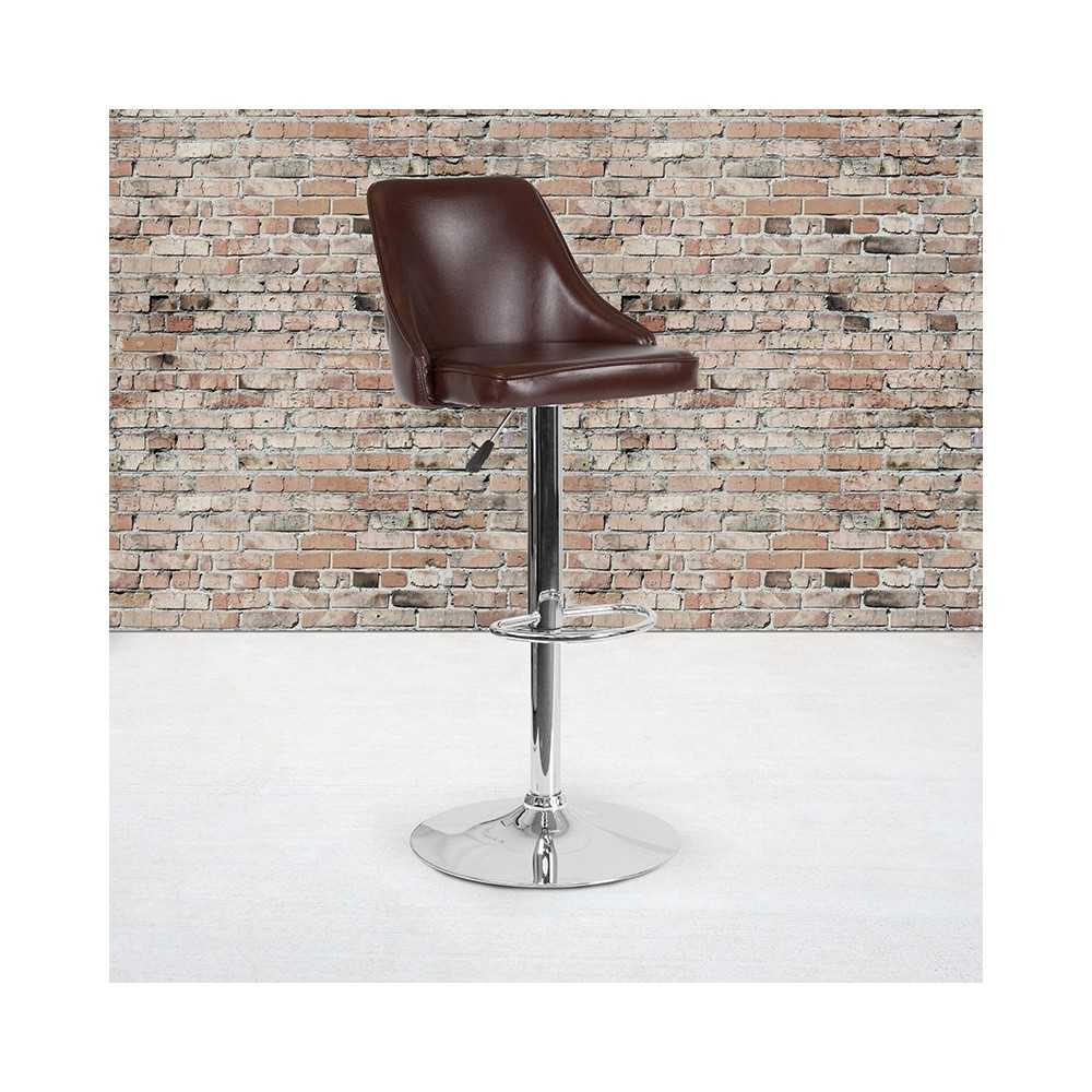 Trieste Contemporary Adjustable Height Barstool in Brown LeatherSoft