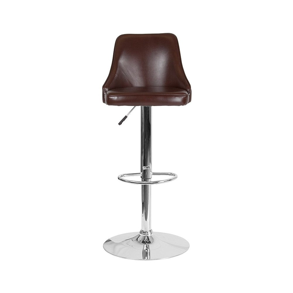 Trieste Contemporary Adjustable Height Barstool in Brown LeatherSoft