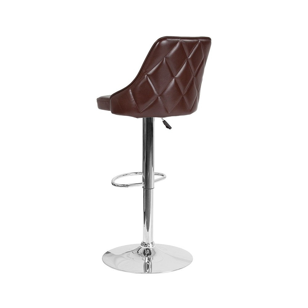 Trieste Contemporary Adjustable Height Barstool in Brown LeatherSoft