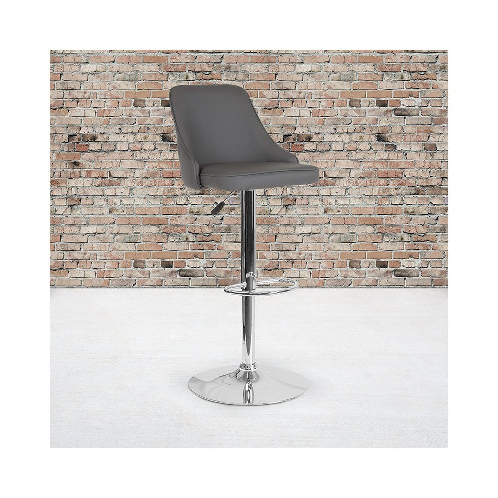 Trieste Contemporary Adjustable Height Barstool in Gray LeatherSoft