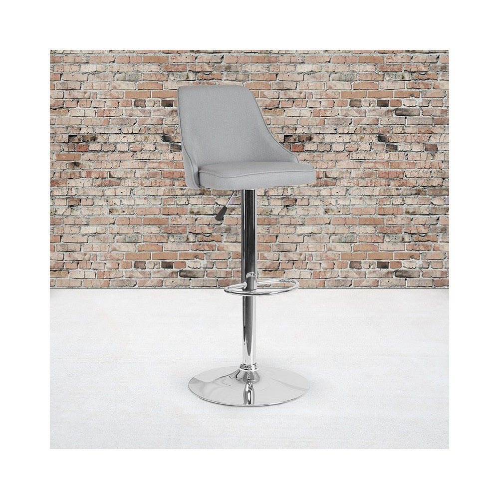 Trieste Contemporary Adjustable Height Barstool in Light Gray Fabric