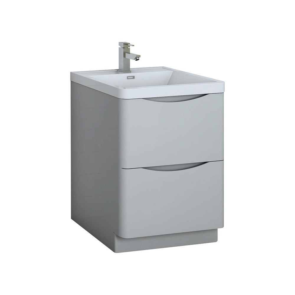 Tuscany 24" Glossy Gray Free Standing Modern Bathroom Cabinet w/ Integrated Sink