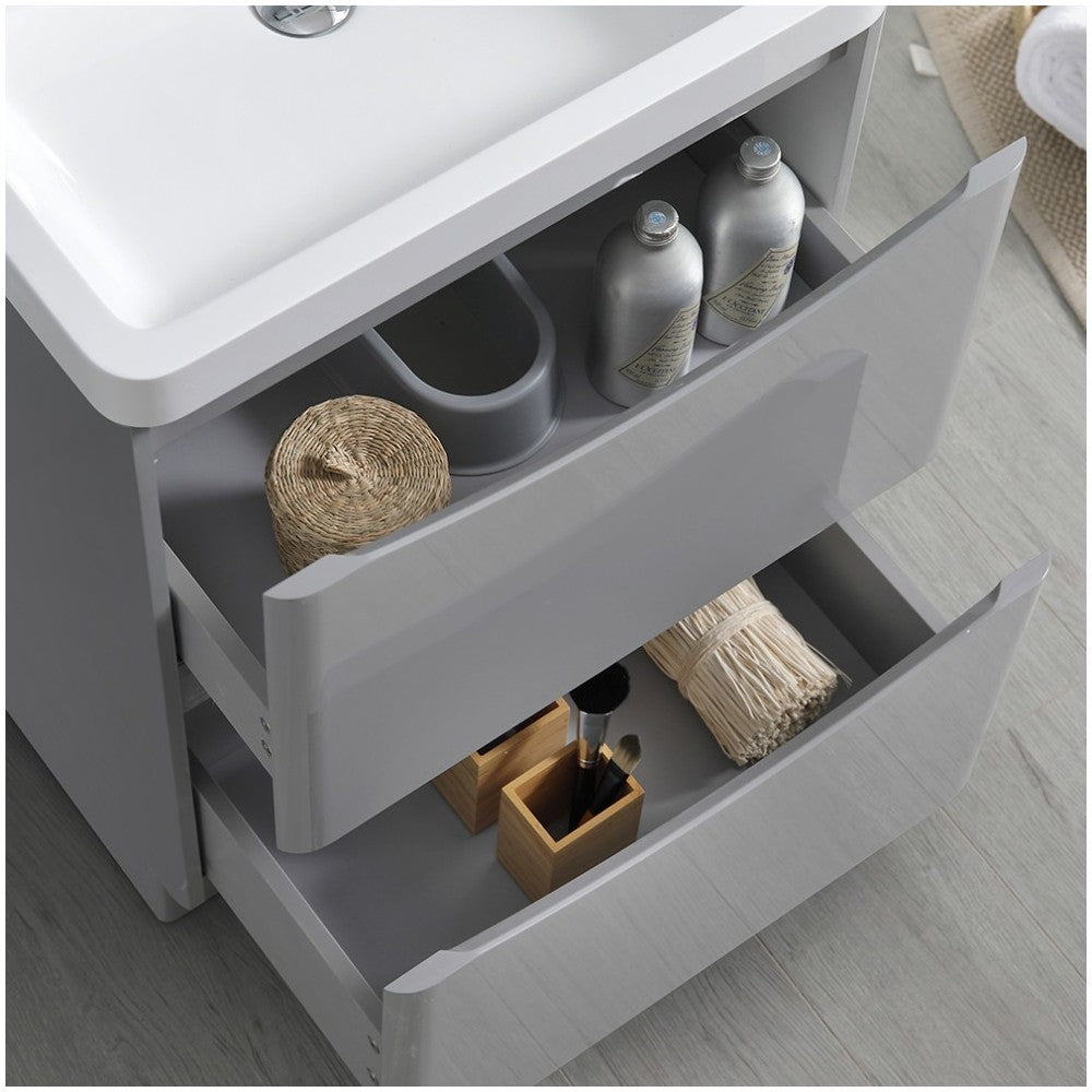 Tuscany 24" Glossy Gray Free Standing Modern Bathroom Cabinet w/ Integrated Sink