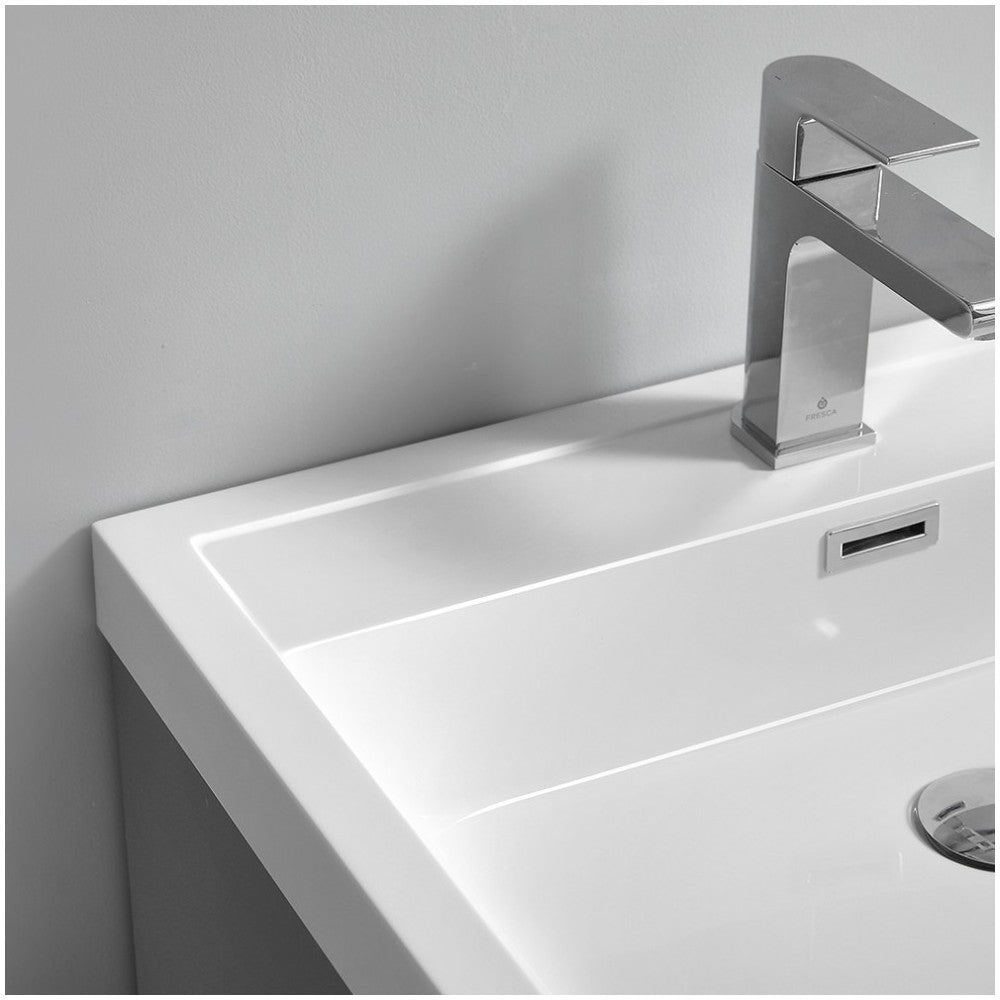 Tuscany 24" Glossy Gray Free Standing Modern Bathroom Cabinet w/ Integrated Sink