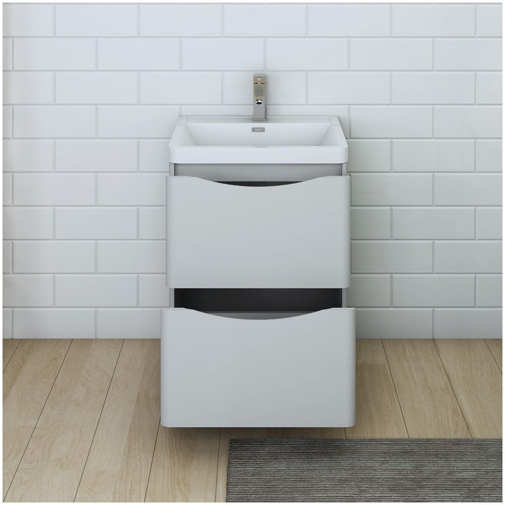 Tuscany 24" Glossy Gray Free Standing Modern Bathroom Cabinet w/ Integrated Sink