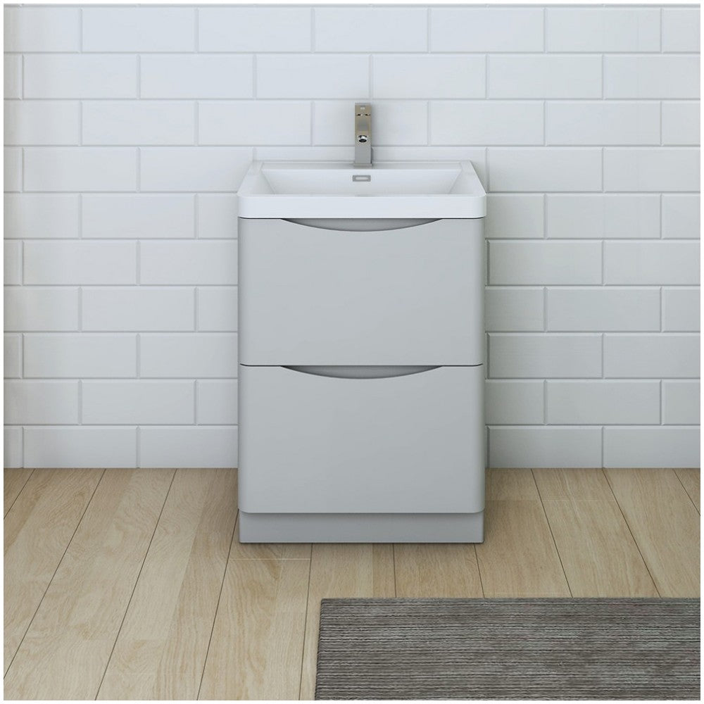 Tuscany 24" Glossy Gray Free Standing Modern Bathroom Cabinet w/ Integrated Sink