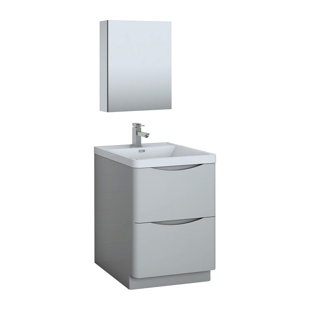 Tuscany 24" Glossy Gray Free Standing Modern Bathroom Vanity w/ Medicine Cabinet