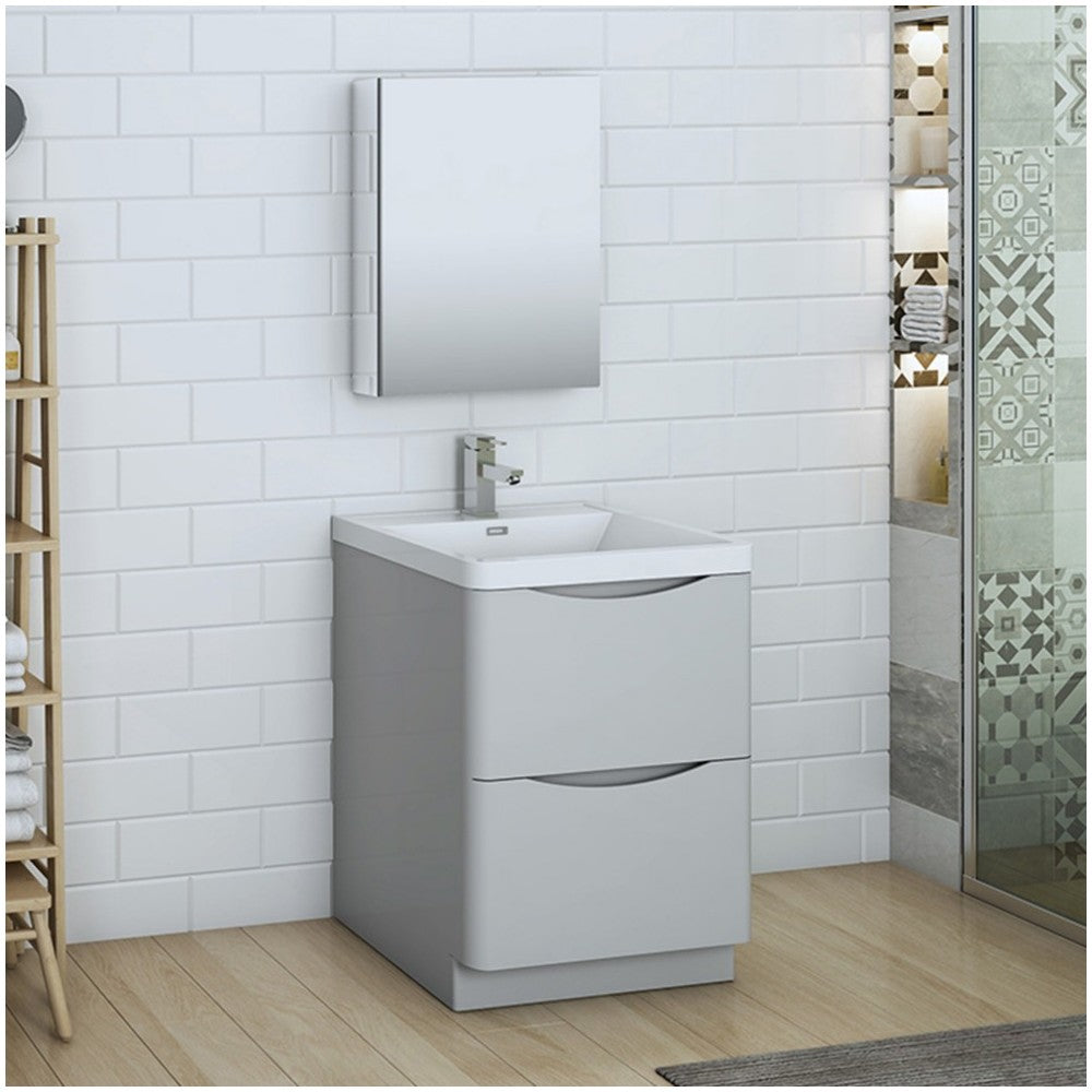 Tuscany 24" Glossy Gray Free Standing Modern Bathroom Vanity w/ Medicine Cabinet