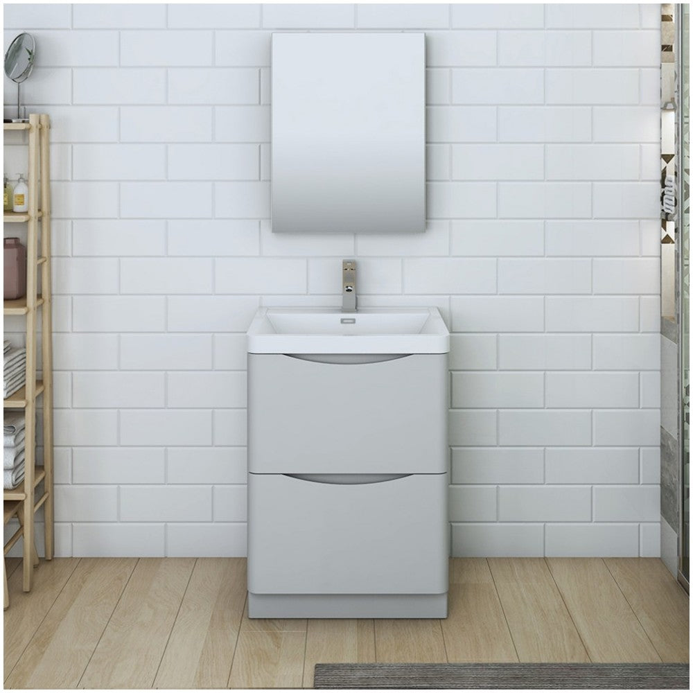 Tuscany 24" Glossy Gray Free Standing Modern Bathroom Vanity w/ Medicine Cabinet