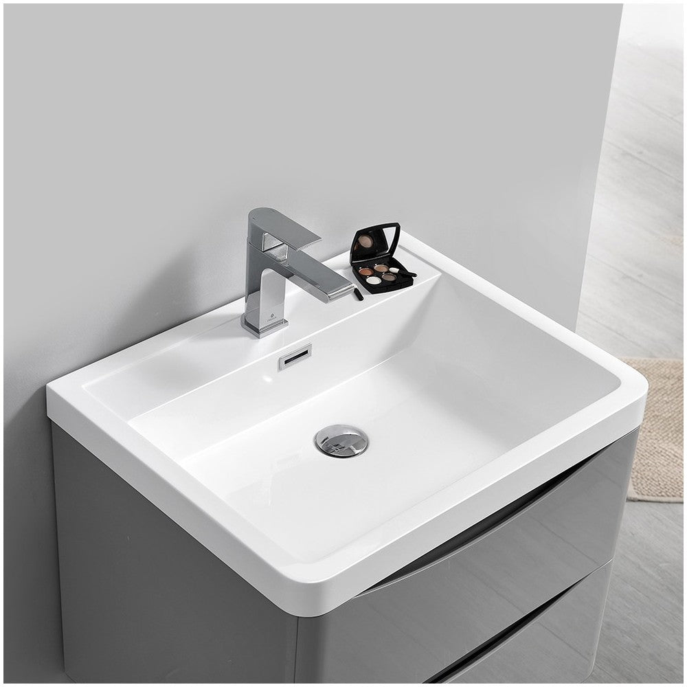 Tuscany 24" Glossy Gray Wall Hung Modern Bathroom Cabinet w/ Integrated Sink