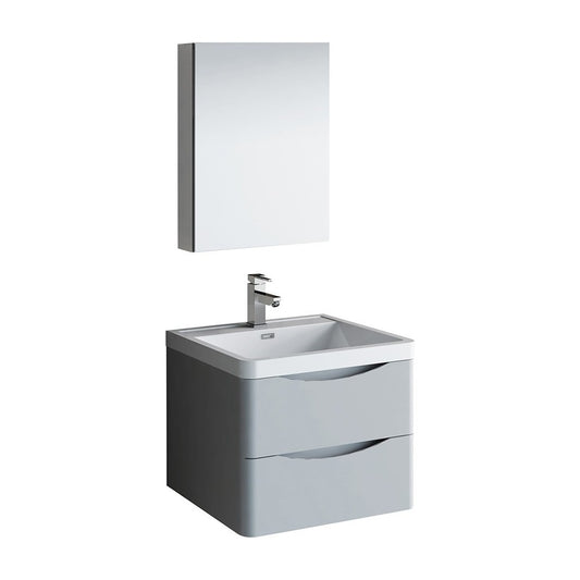 Tuscany 24" Glossy Gray Wall Hung Modern Bathroom Vanity w/ Medicine Cabinet