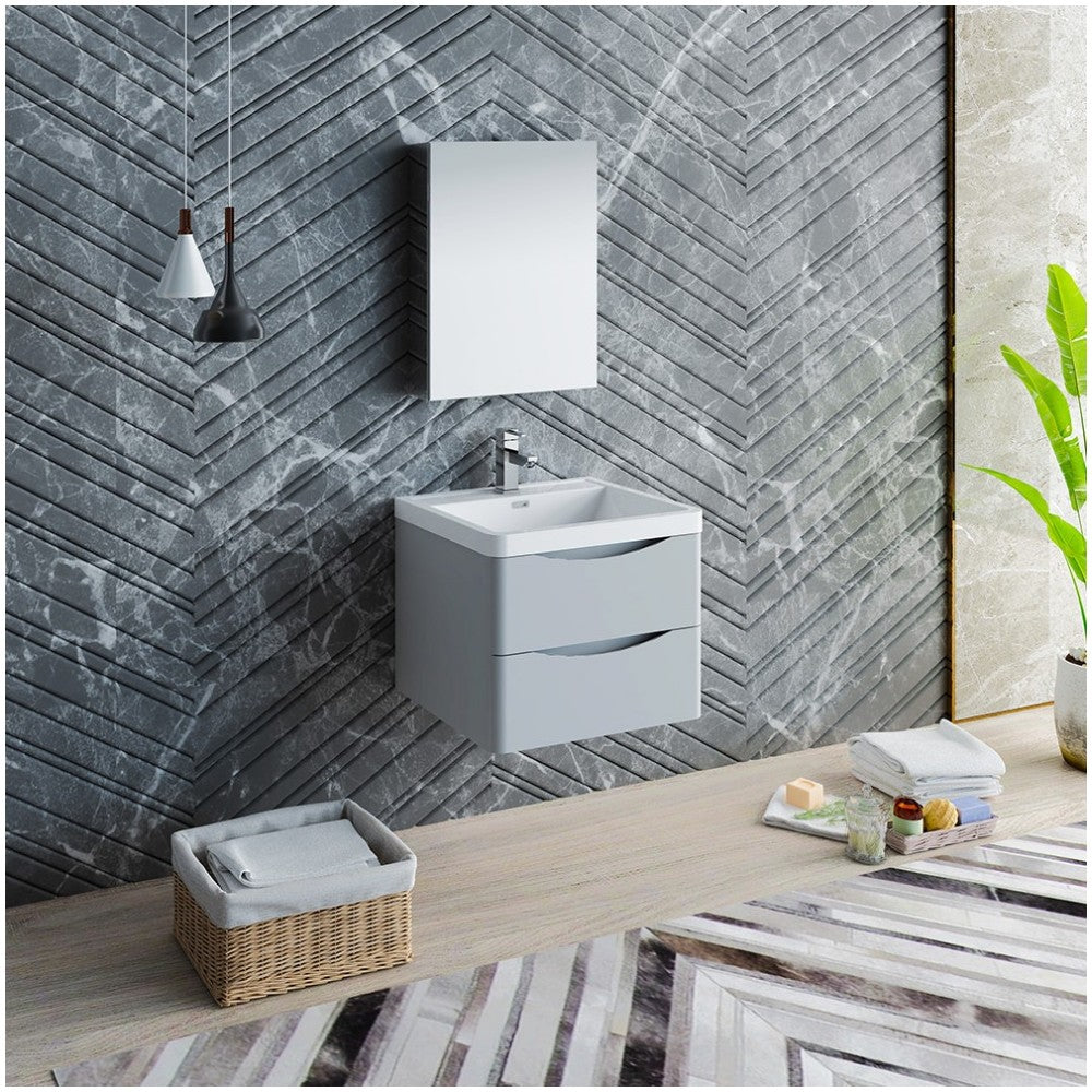 Tuscany 24" Glossy Gray Wall Hung Modern Bathroom Vanity w/ Medicine Cabinet