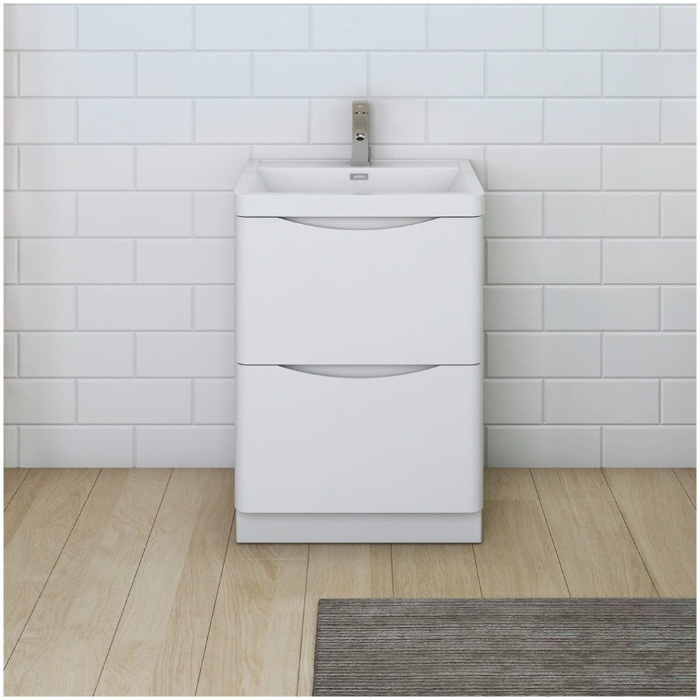 Tuscany 24 Glossy White Free Standing Modern Bathroom Cabinet w/ Integrated Sink