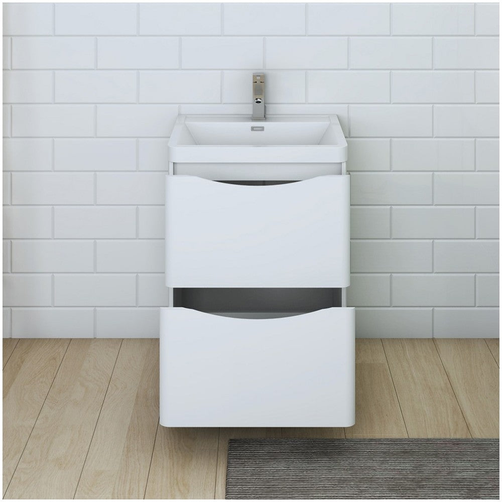 Tuscany 24 Glossy White Free Standing Modern Bathroom Cabinet w/ Integrated Sink