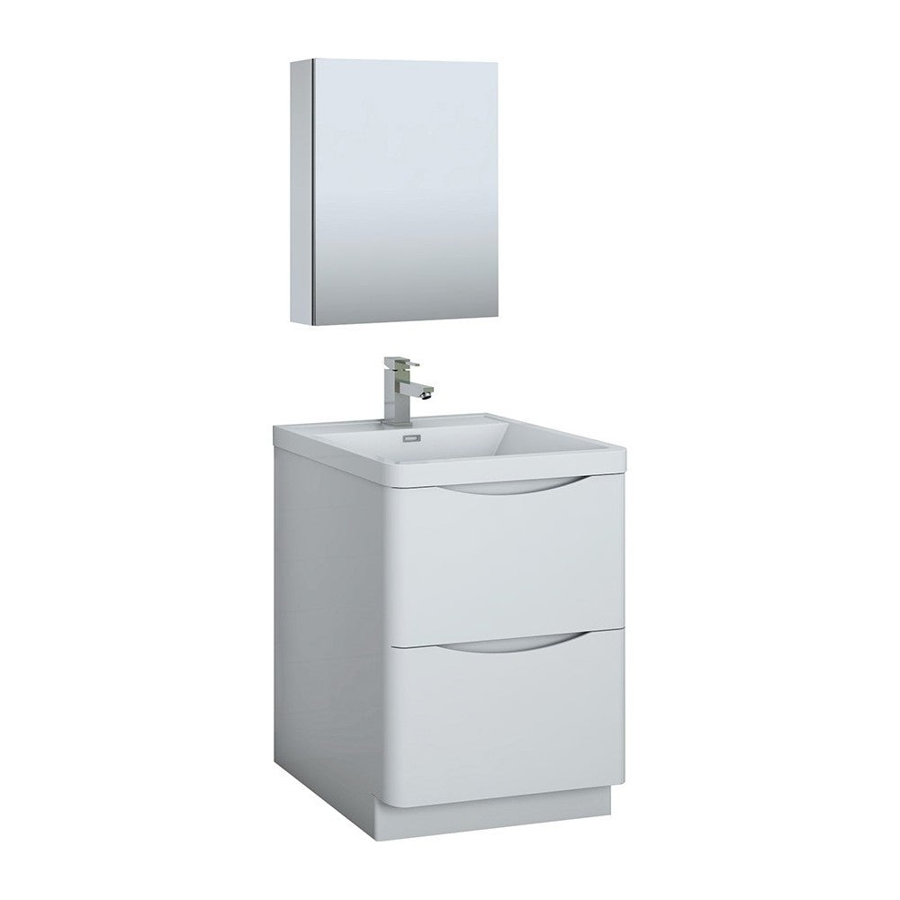 Tuscany 24 Glossy White Free Standing Modern Bathroom Vanity w/ Medicine Cabinet