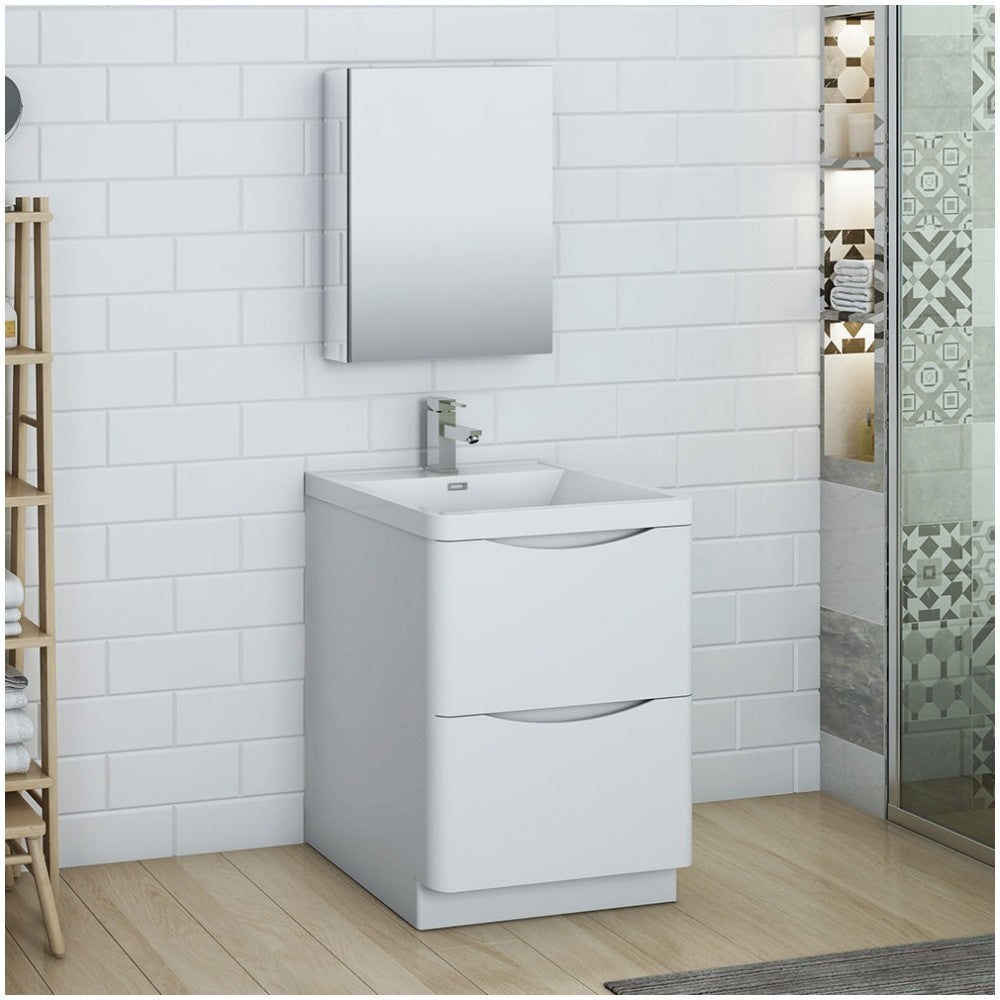 Tuscany 24 Glossy White Free Standing Modern Bathroom Vanity w/ Medicine Cabinet