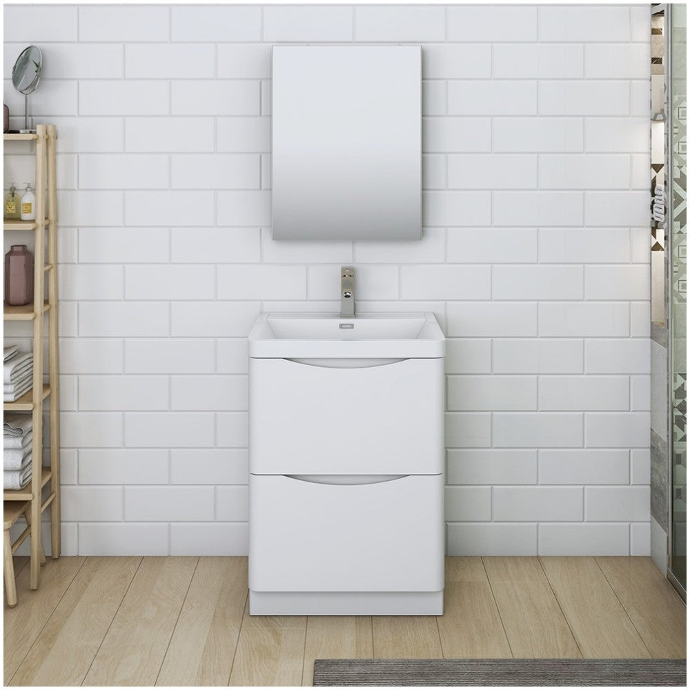 Tuscany 24 Glossy White Free Standing Modern Bathroom Vanity w/ Medicine Cabinet