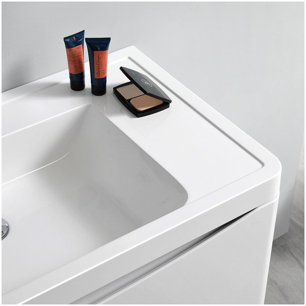 Tuscany 24" Glossy White Wall Hung Modern Bathroom Cabinet w/ Integrated Sink