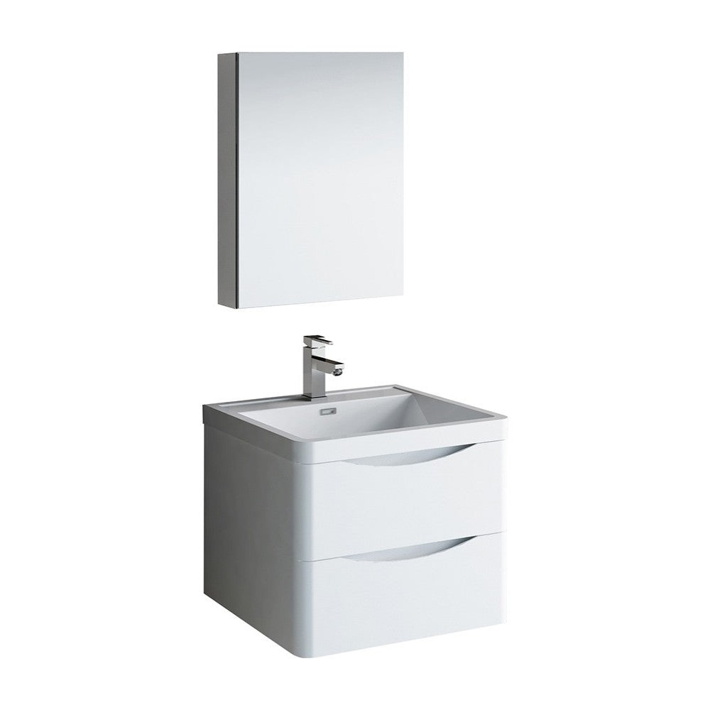 Tuscany 24" Glossy White Wall Hung Modern Bathroom Vanity w/ Medicine Cabinet