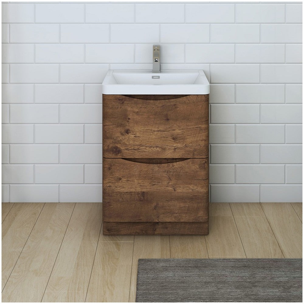 Tuscany 24" Rosewood Free Standing Modern Bathroom Cabinet w/ Integrated Sink