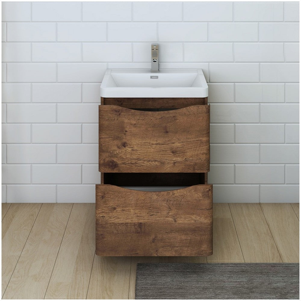 Tuscany 24" Rosewood Free Standing Modern Bathroom Cabinet w/ Integrated Sink